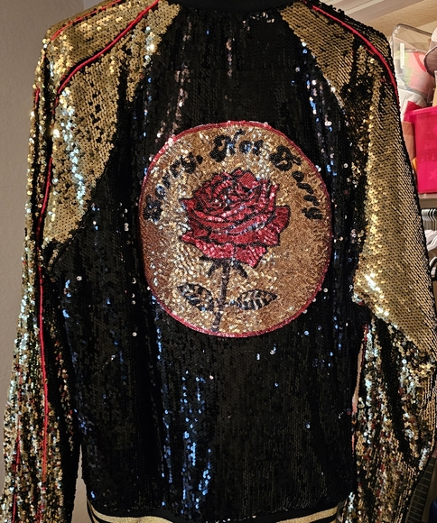 Men's Black and Gold Sequined Jacket - Picture 4 of 4